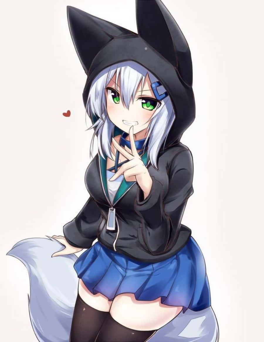Anime-meisie met 'n knus hoodie vir ekstra warmte Muurpapier