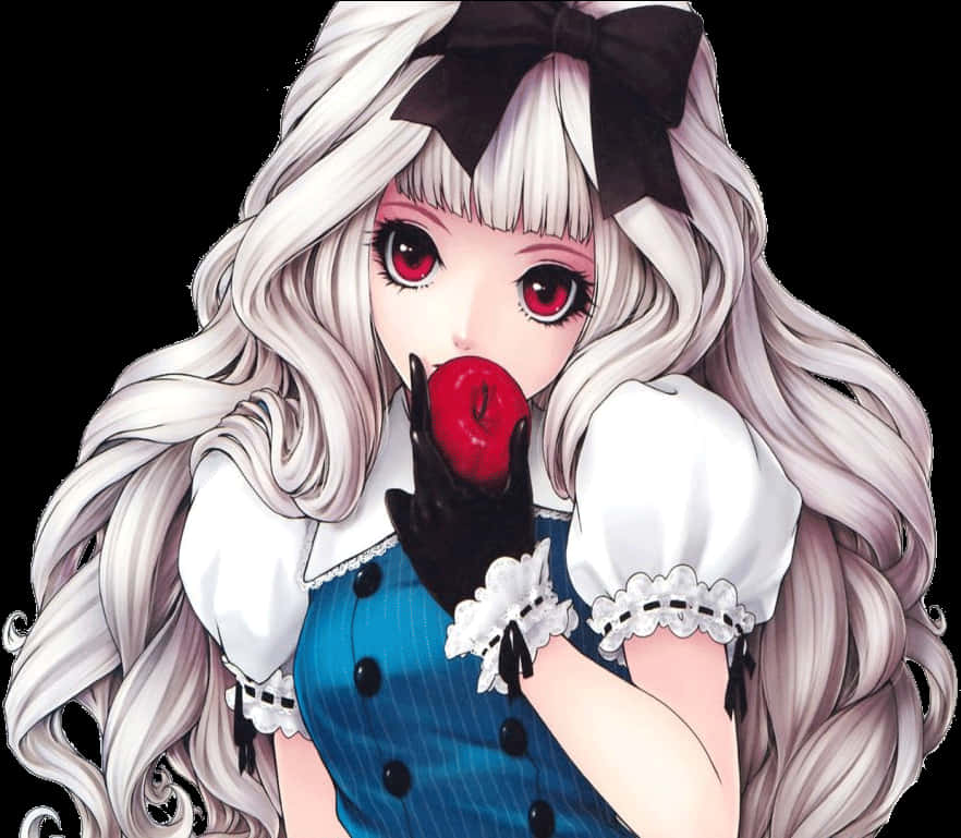 Anime Meisie Met Appel Muurpapier