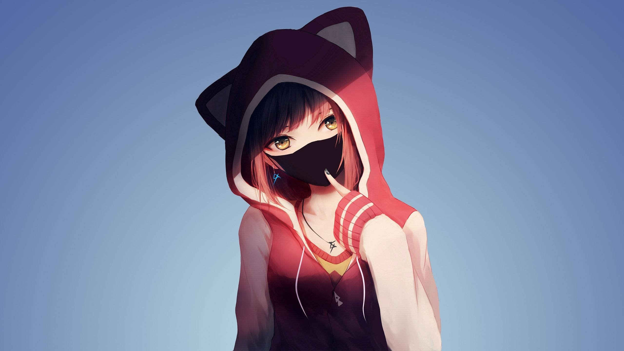 Anime Meisie Met Katkappie Muurpapier