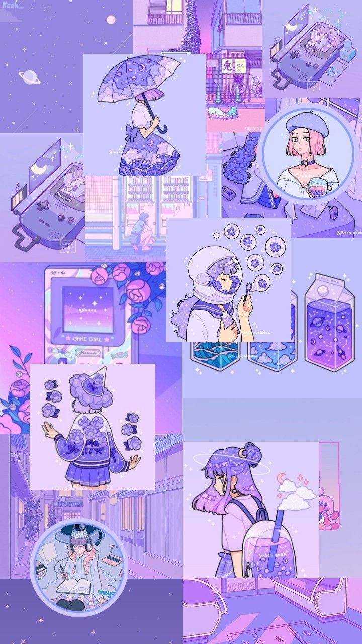 Anime meisie Pastel Pers goed agtergrond