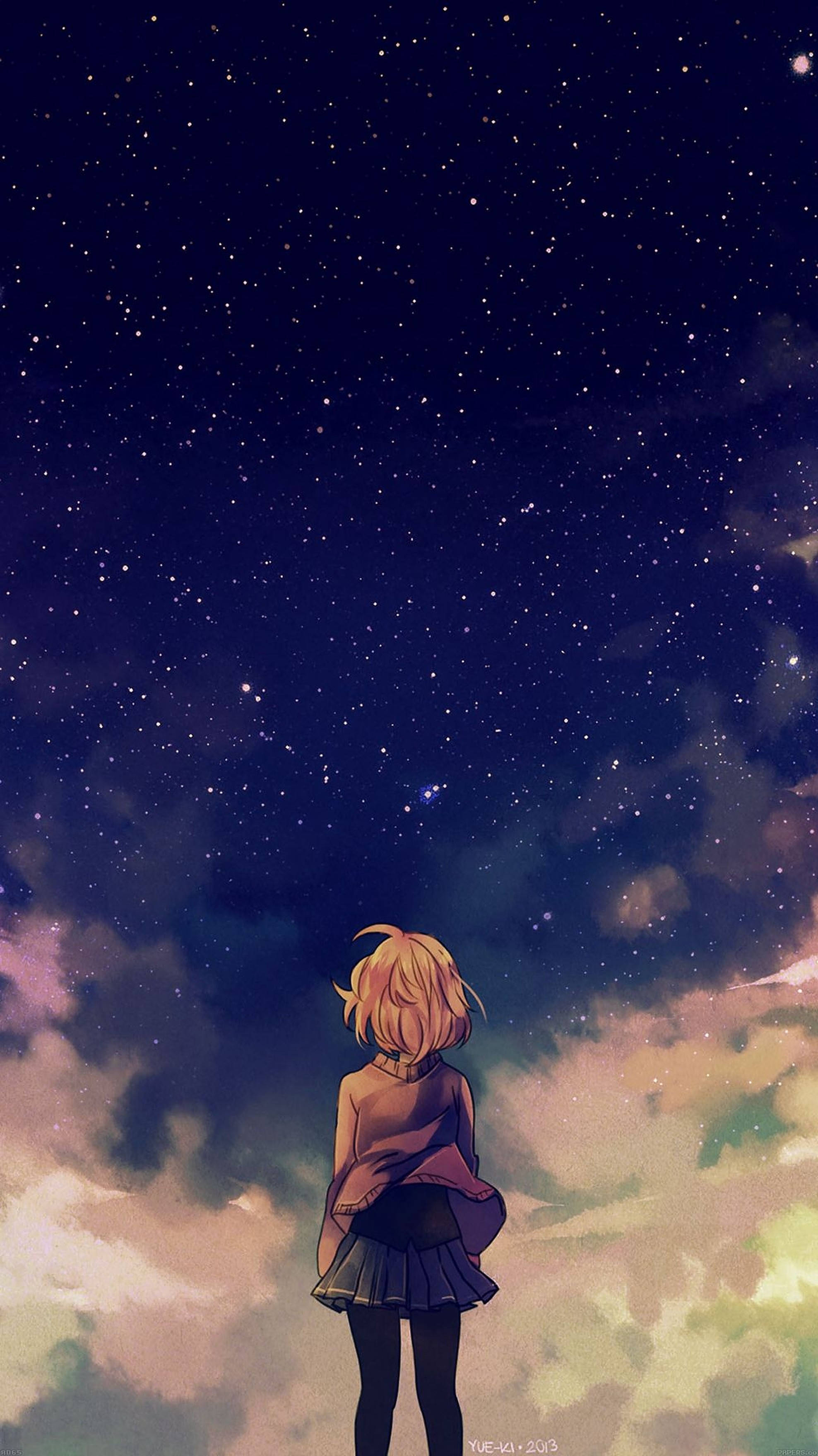 Anime Meisie Sterrehemel iPhone Muurpapier