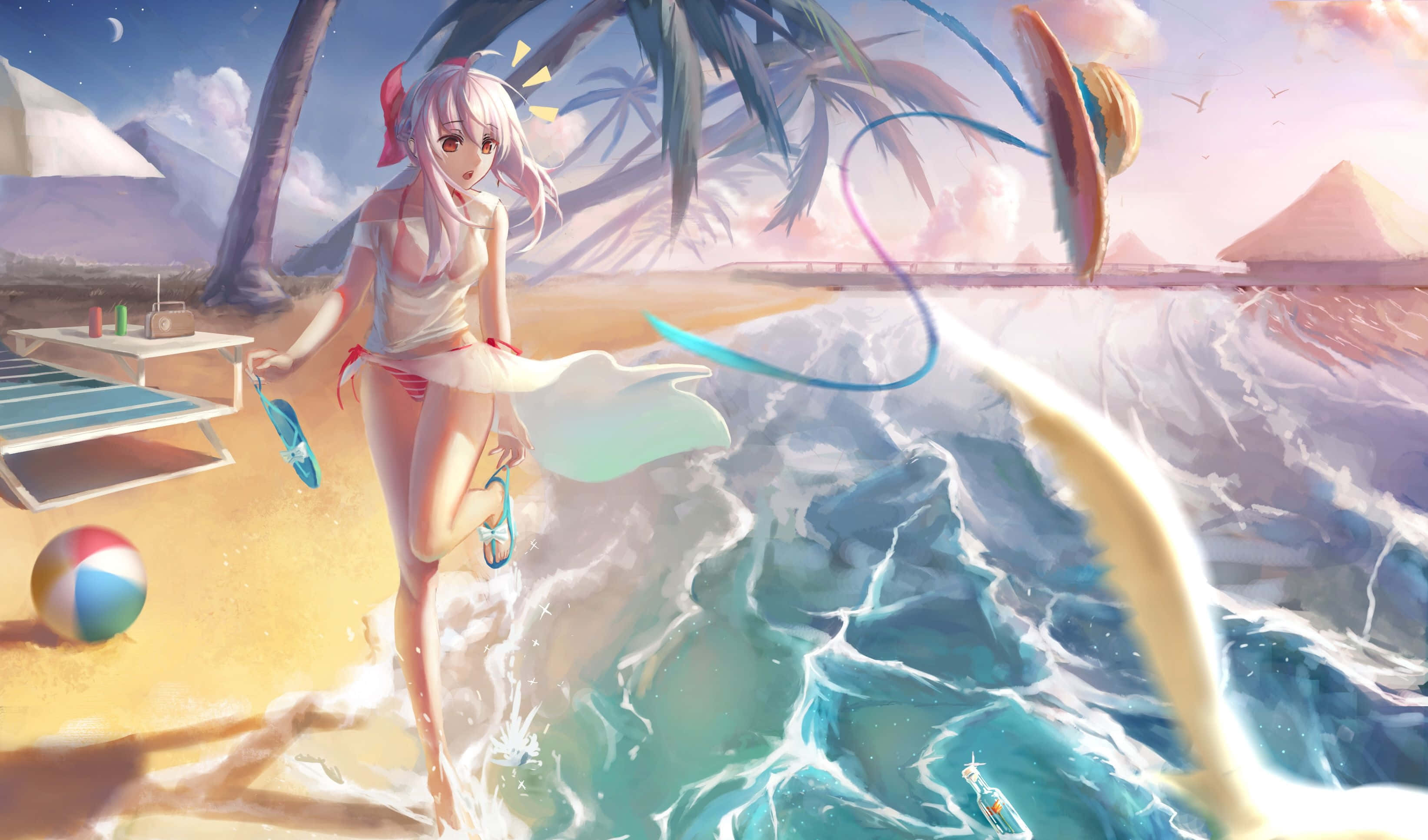 Anime Meisie Strand Muurpapier