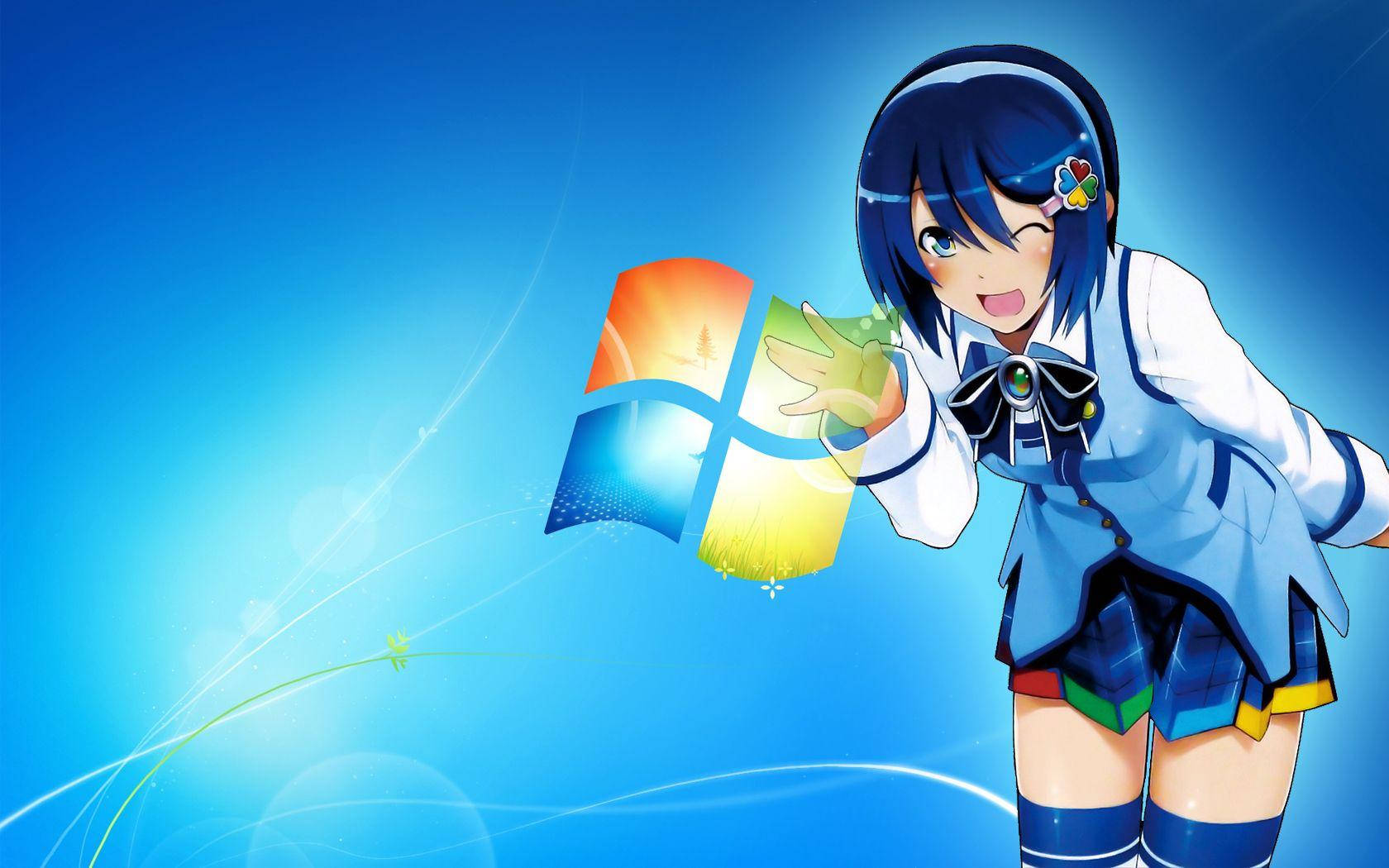 Anime Meme PFP Microsoft Blou Meisie Muurpapier