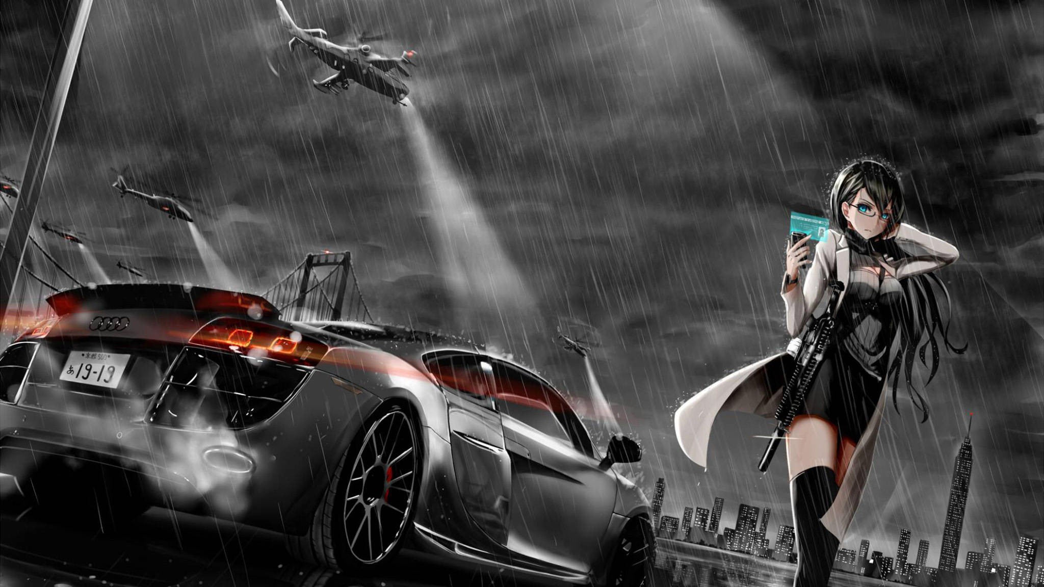Anime-motor Silwer Audi R8 Muurpapier
