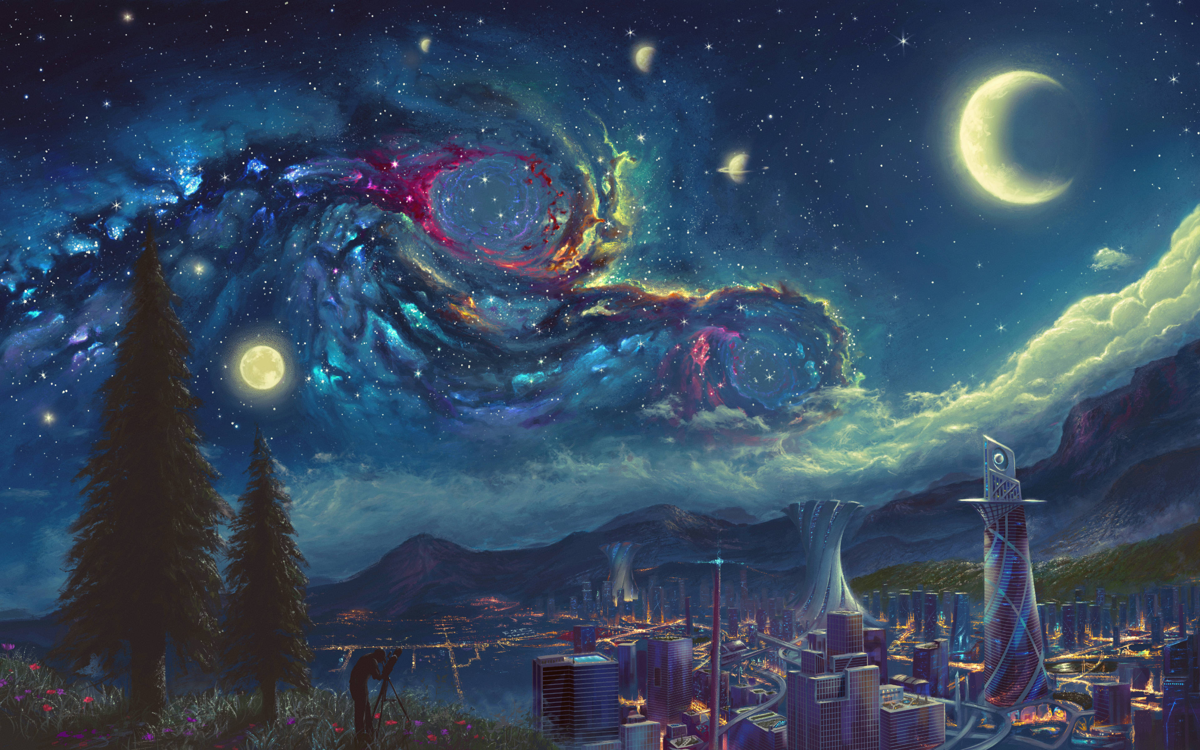 Anime-natuurtoneel 4K Maan Muurpapier