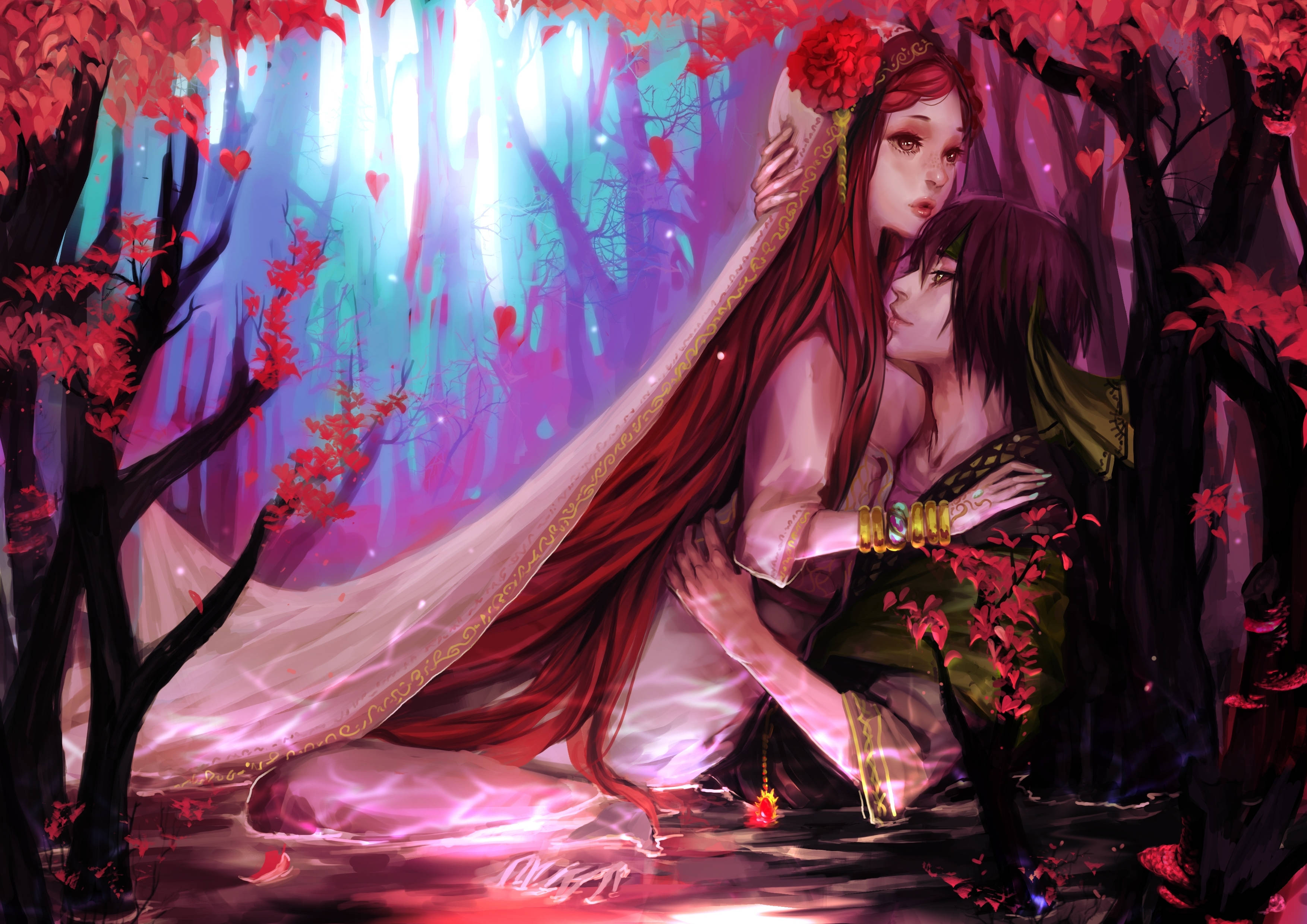 Anime-omhelsing in Trourok Muurpapier