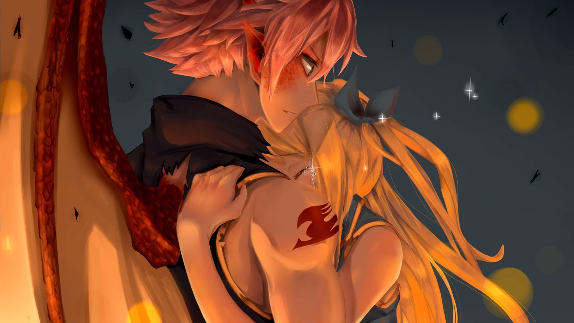 Anime Omhelsing Natsu En Lucy Muurpapier