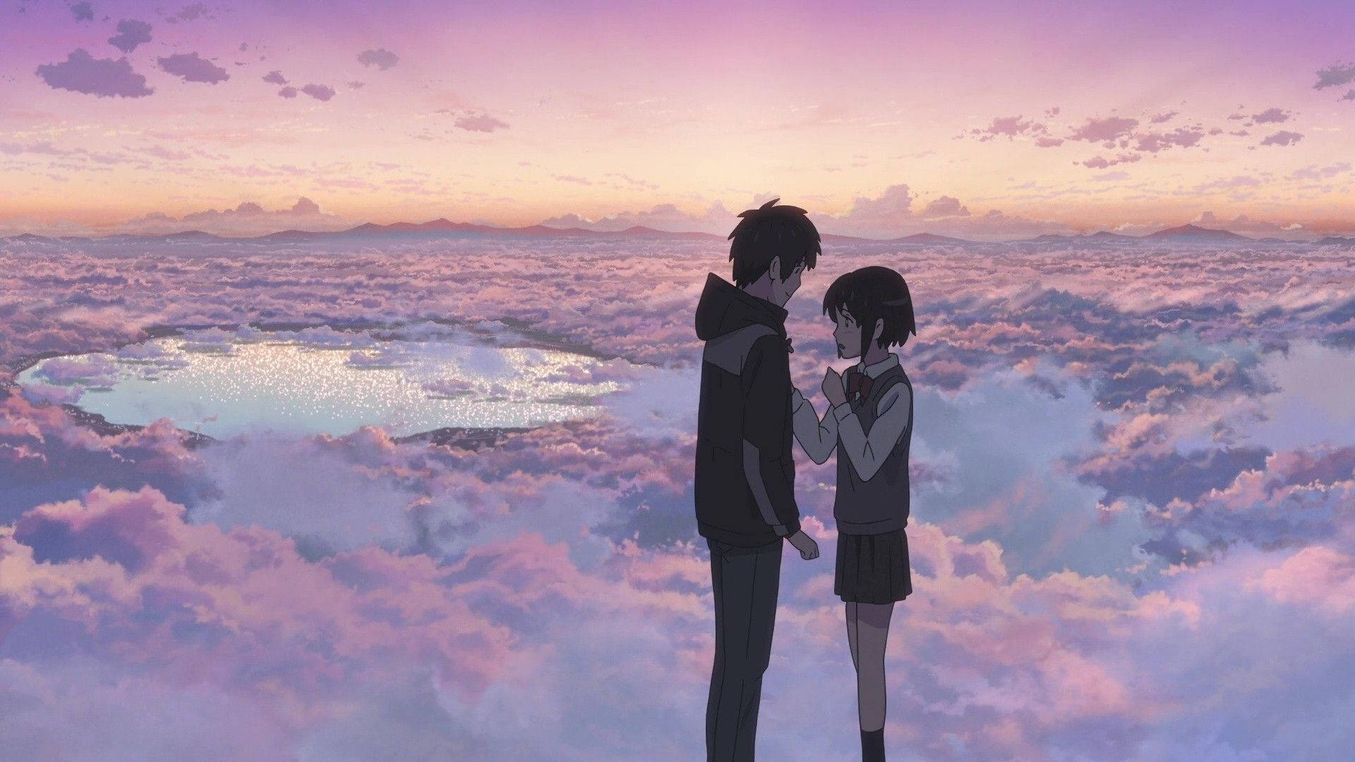 Anime Paar Wolke Liefde Estetika agtergrond — Liefde estetiese GIF Muurpapier