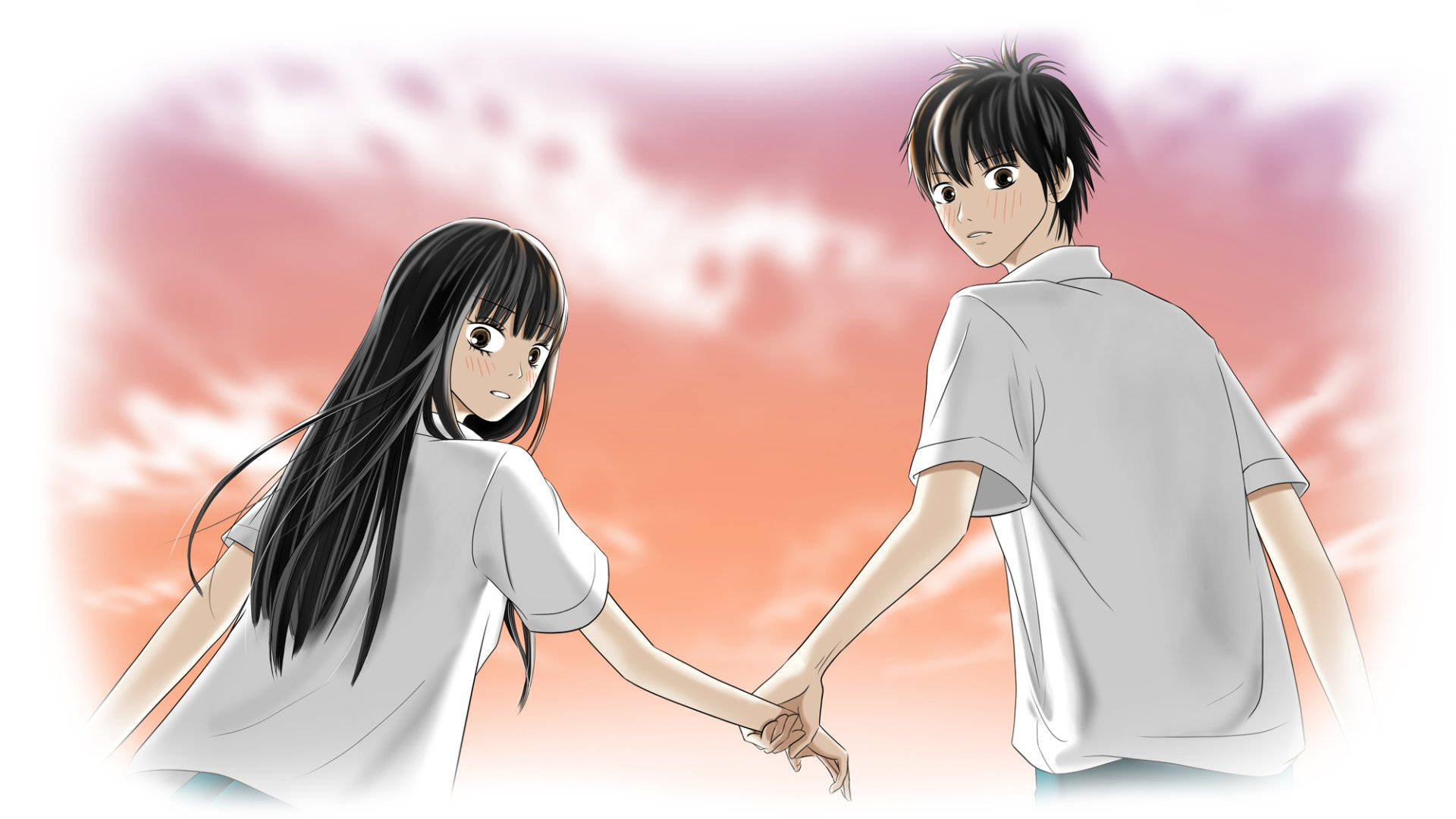 Anime-paartjie: 'n Liefdesoomblik vasgevang uit Kimi ni Todoke Muurpapier