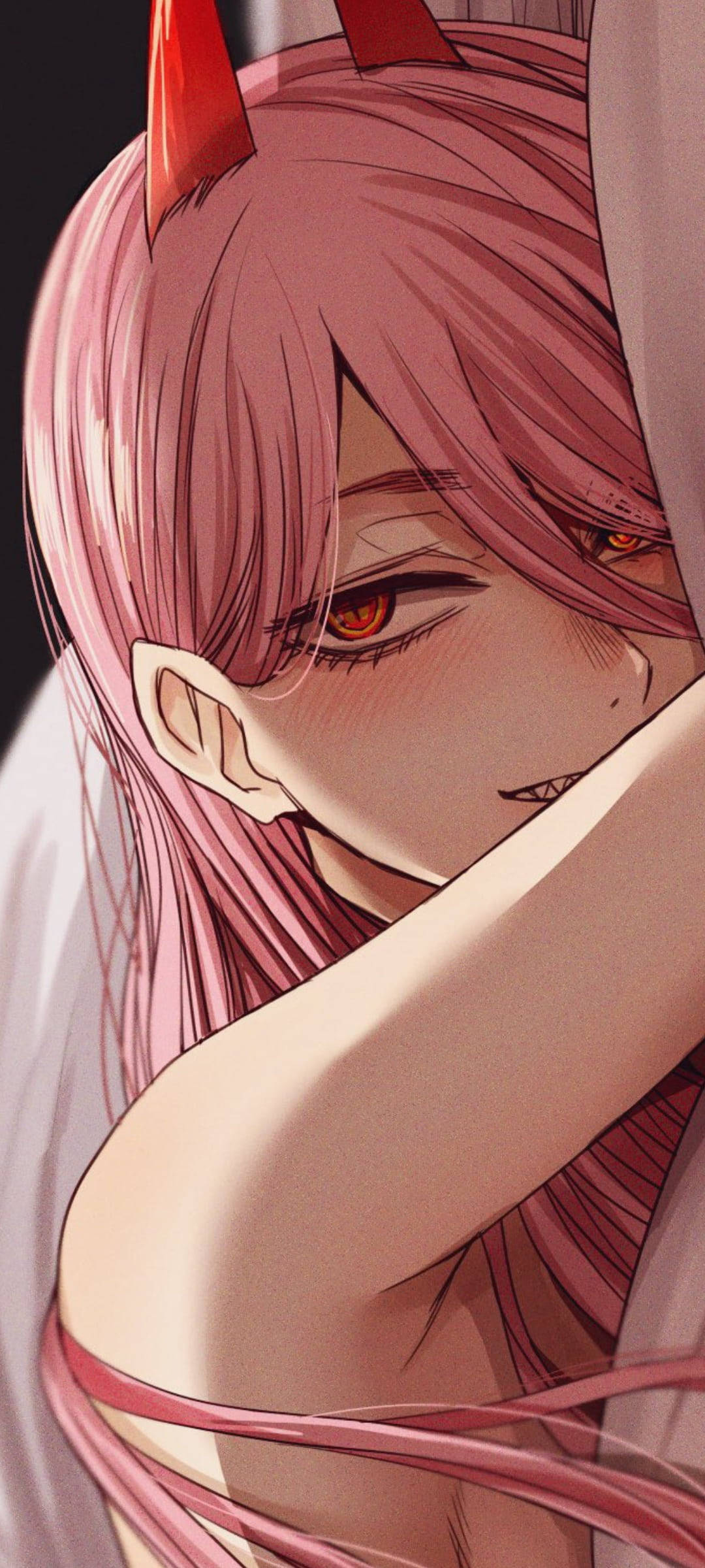 Anime Pienk Baddie Met Horings Muurpapier