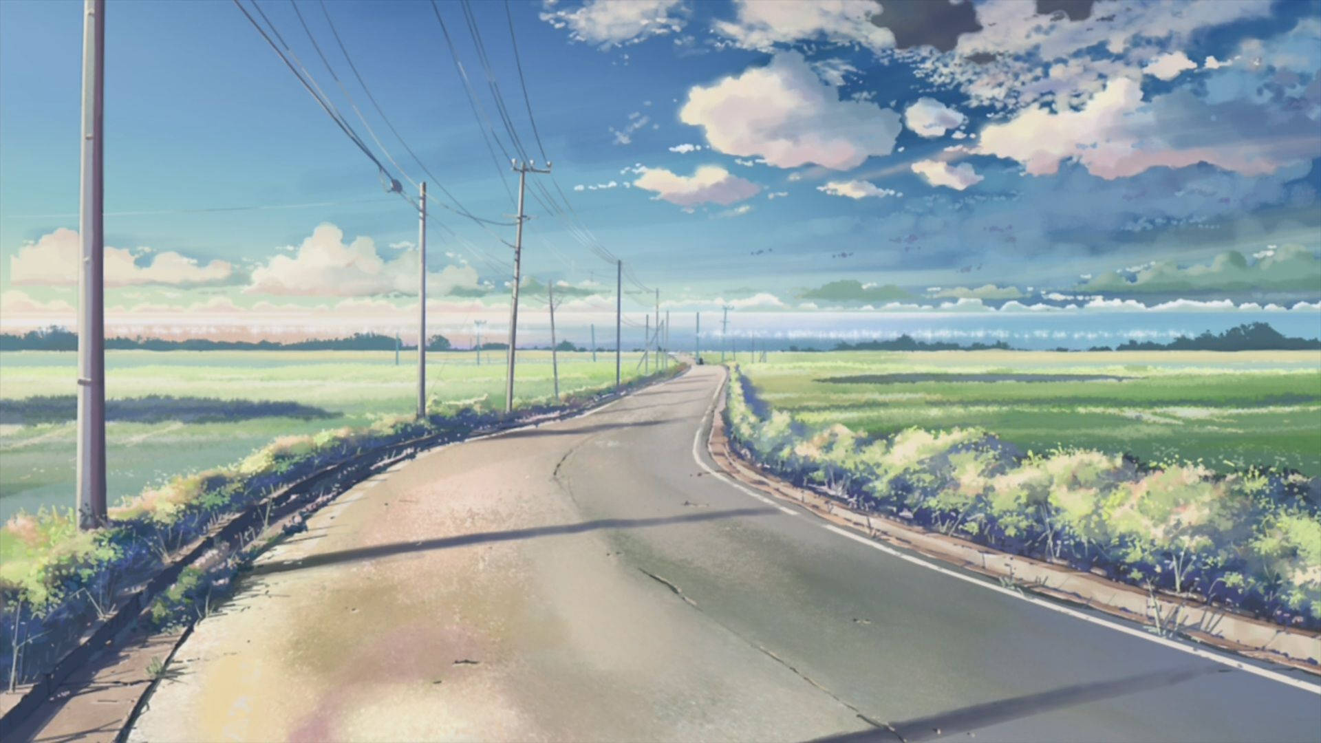 Anime-plattelandspad Landskap Muurpapier