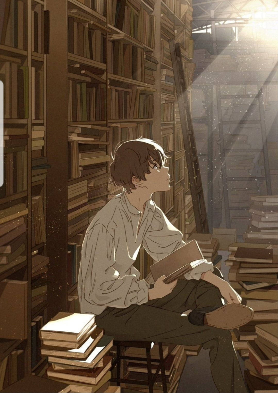 Anime-seun op 'n Stapel Boeke Muurpapier