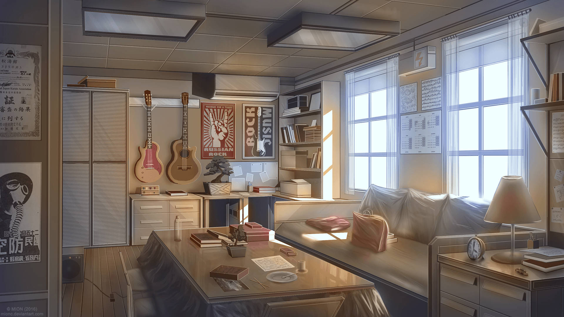 Anime-sitkamer Muurpapier