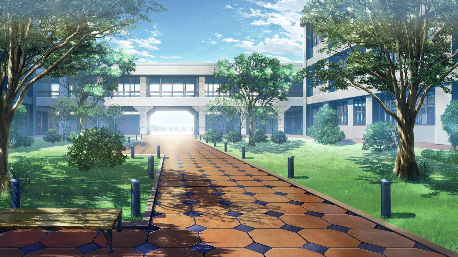 Anime Skooltoneel Geteëlde Paadjie Muurpapier