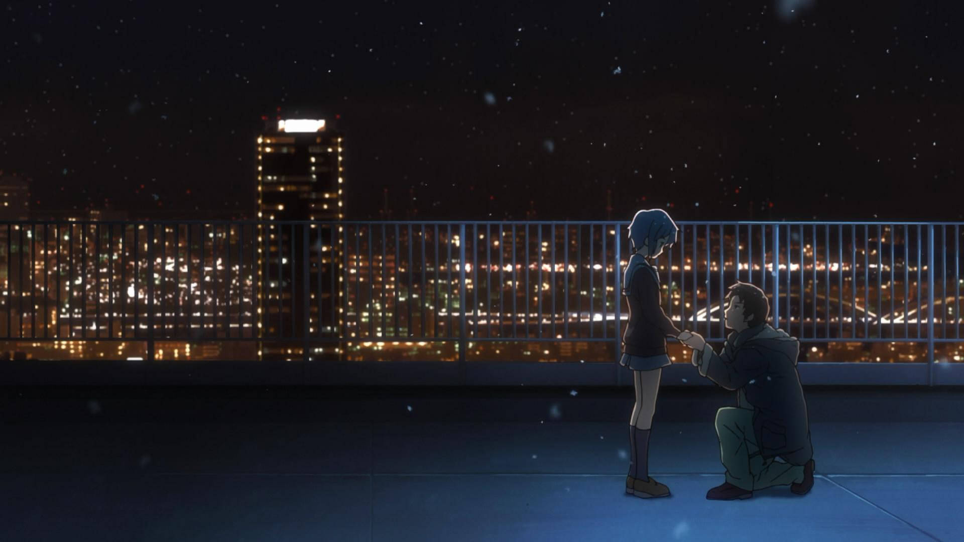 Anime Skooltoneel Yuki Nagato Kyon Op Dak Nag Muurpapier