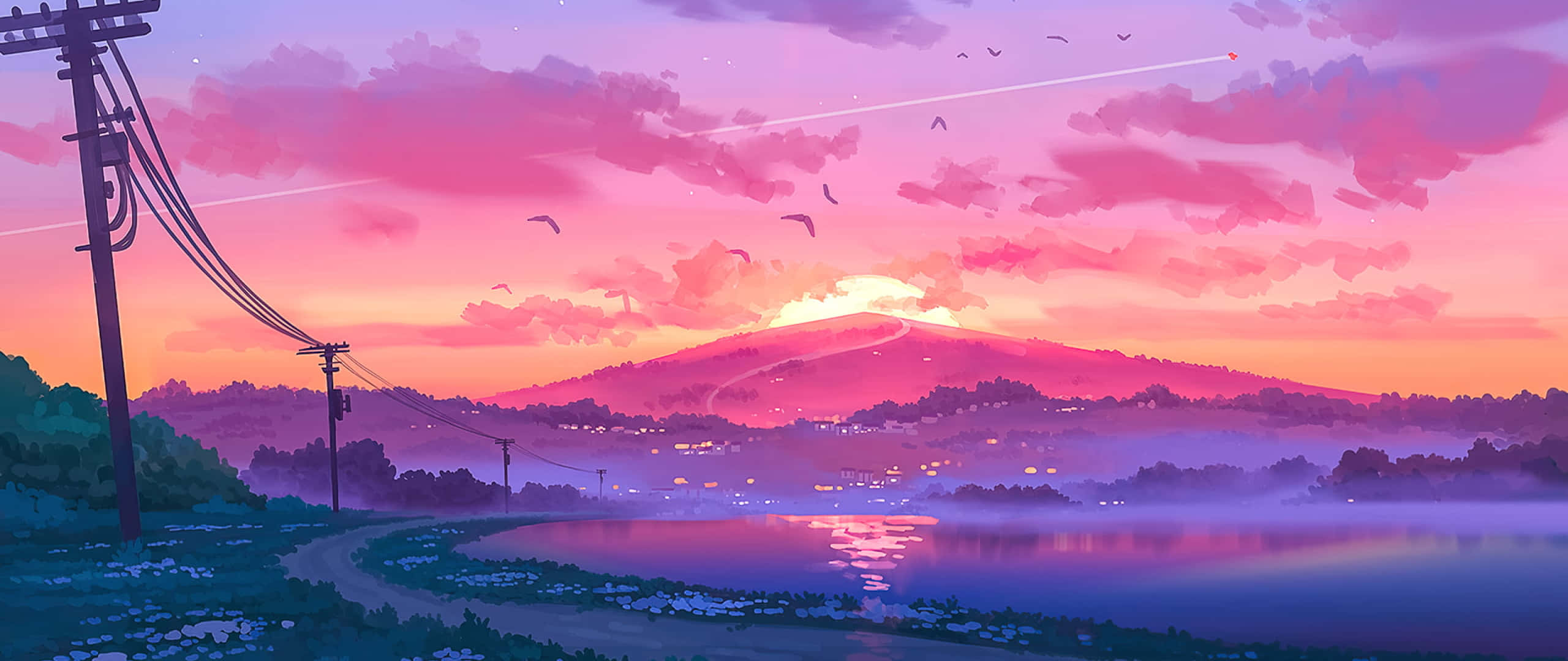 Anime Sonsondergang Estetiese Kuns 2560x1080 Muurpapier