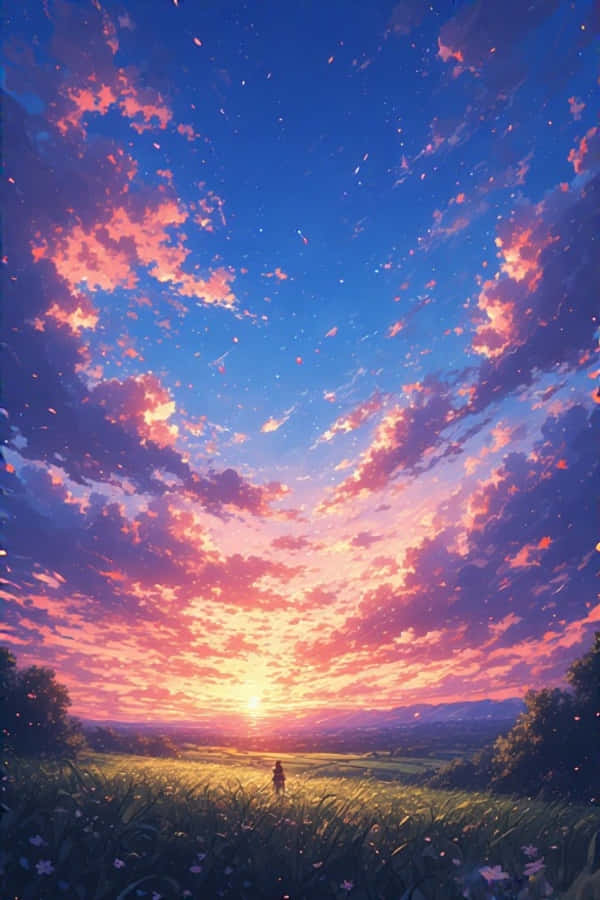 Anime Sonsondergang Landelike Toneel Dromerig Lewendig 4K Muurpapier