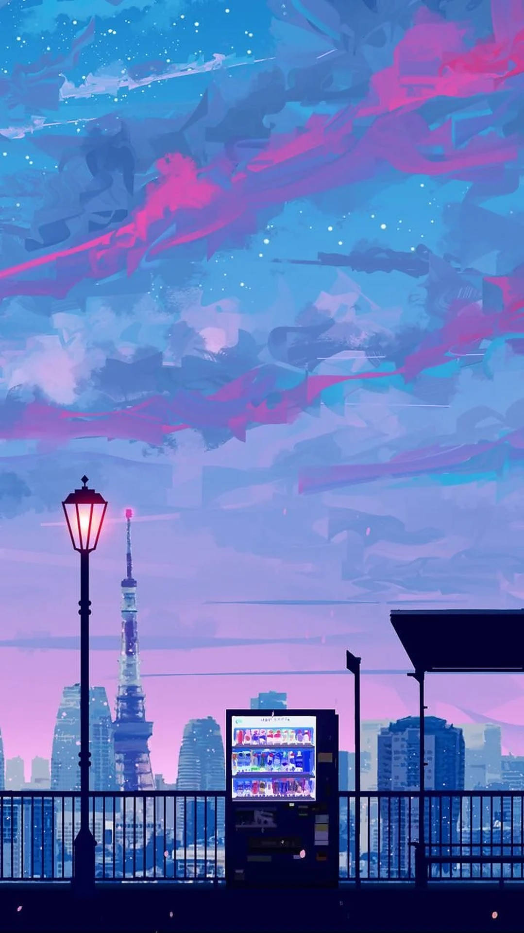 Anime stad iPhone estetiese agtergrond