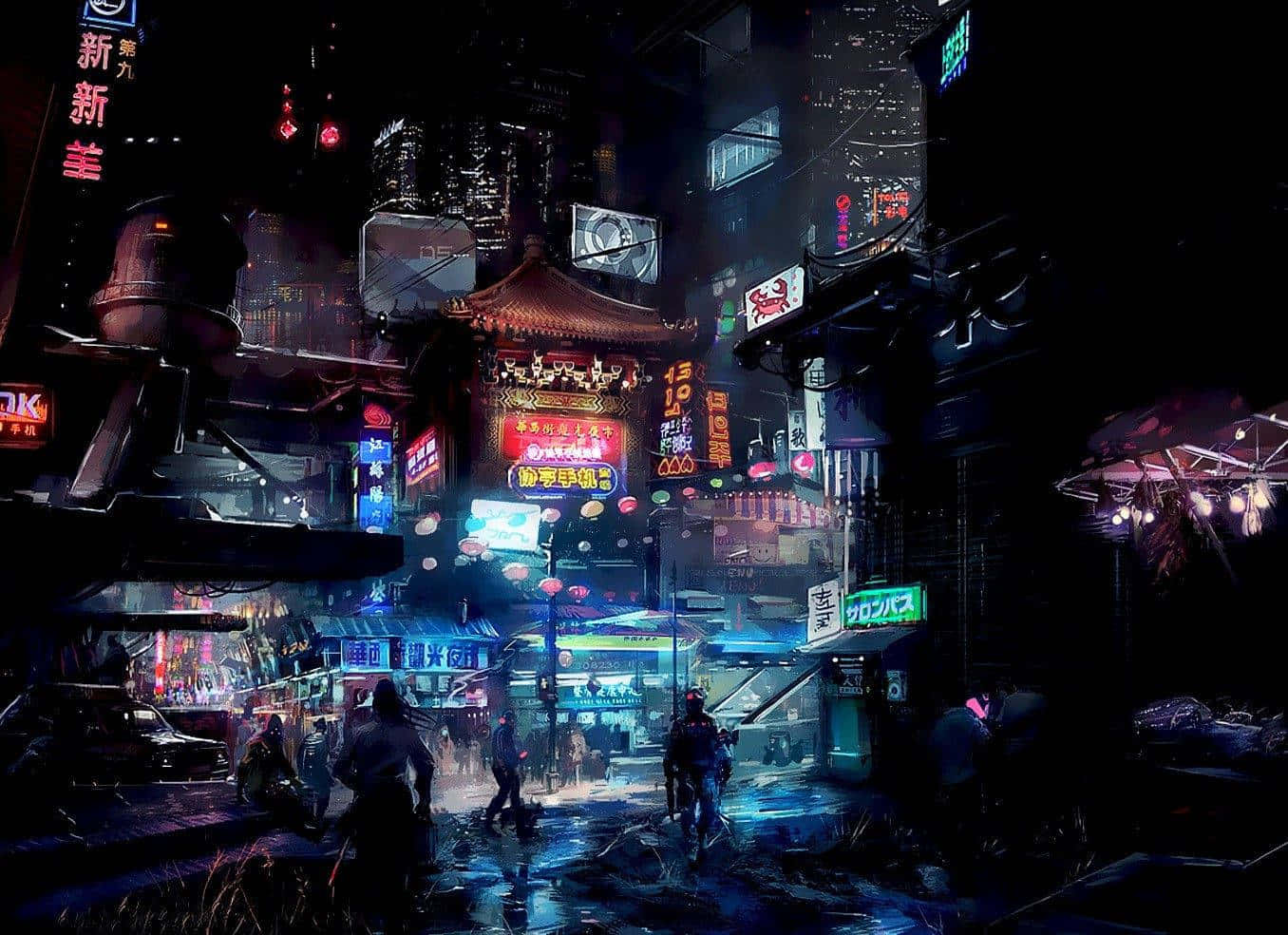 Anime Stadsagtergrond Muurpapier