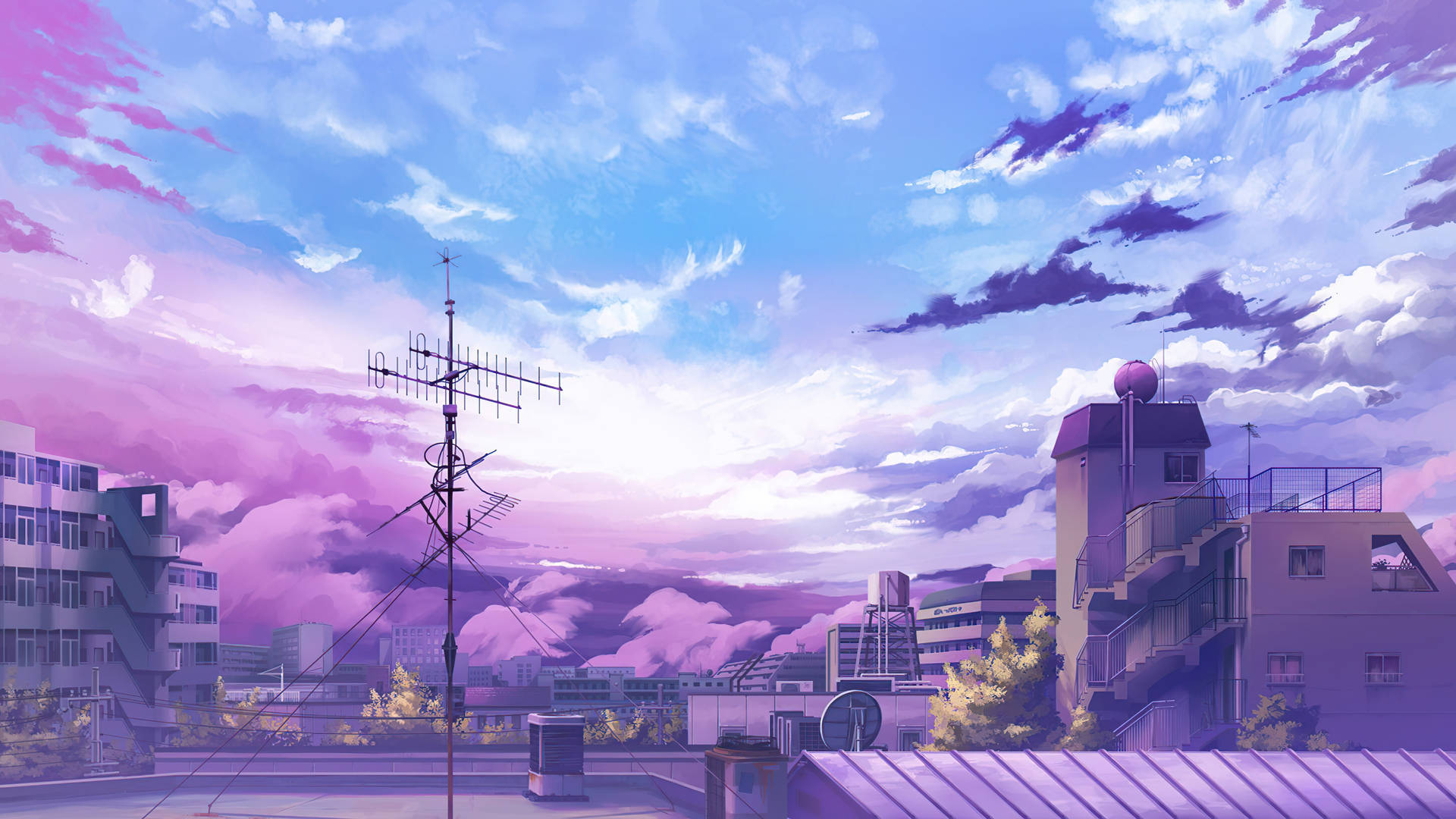Anime-stelling Galaxy-tablet-agtergrond — Anime landskap GIF Muurpapier