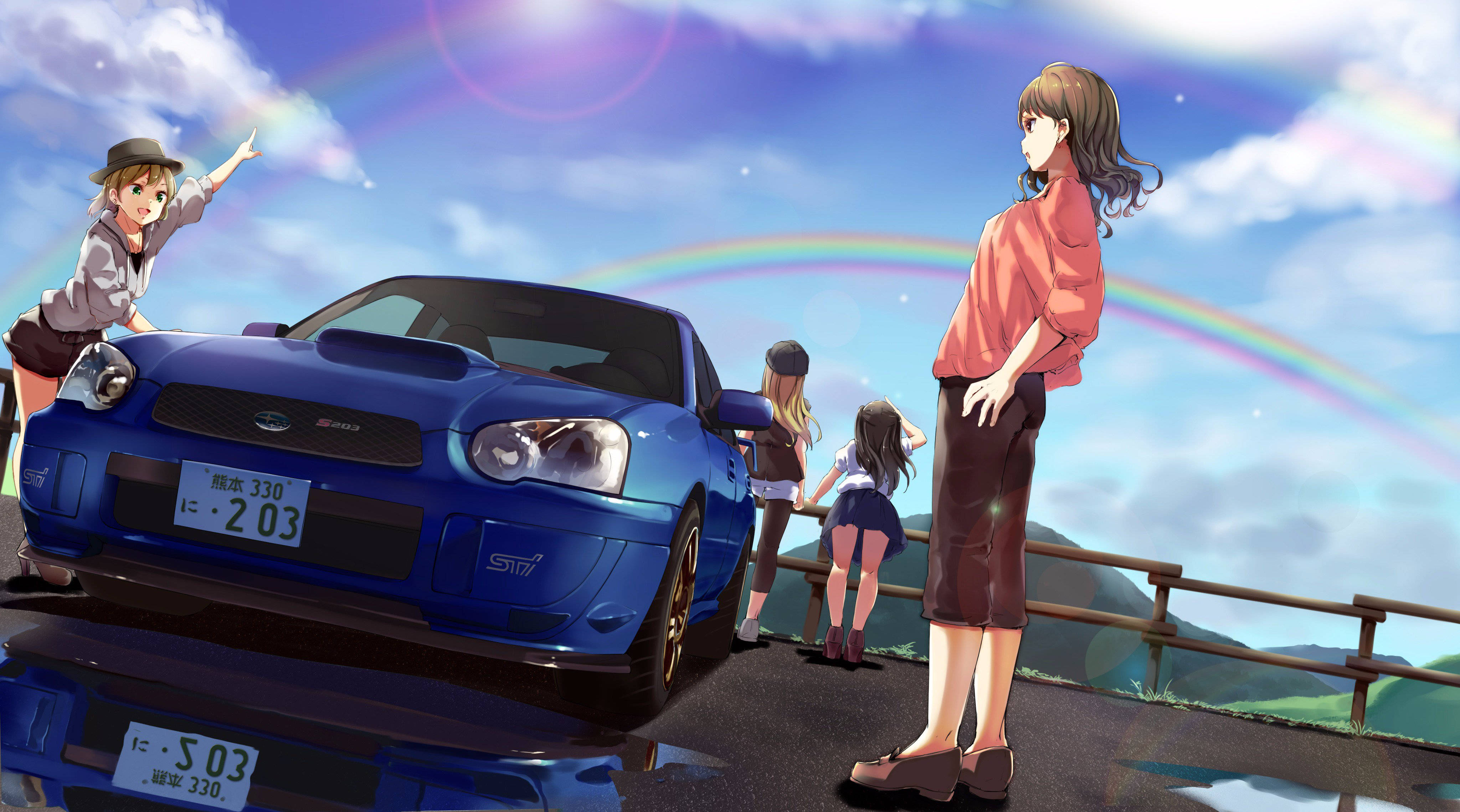 Anime-styl Subaru WRX Drift Aksie Muurpapier