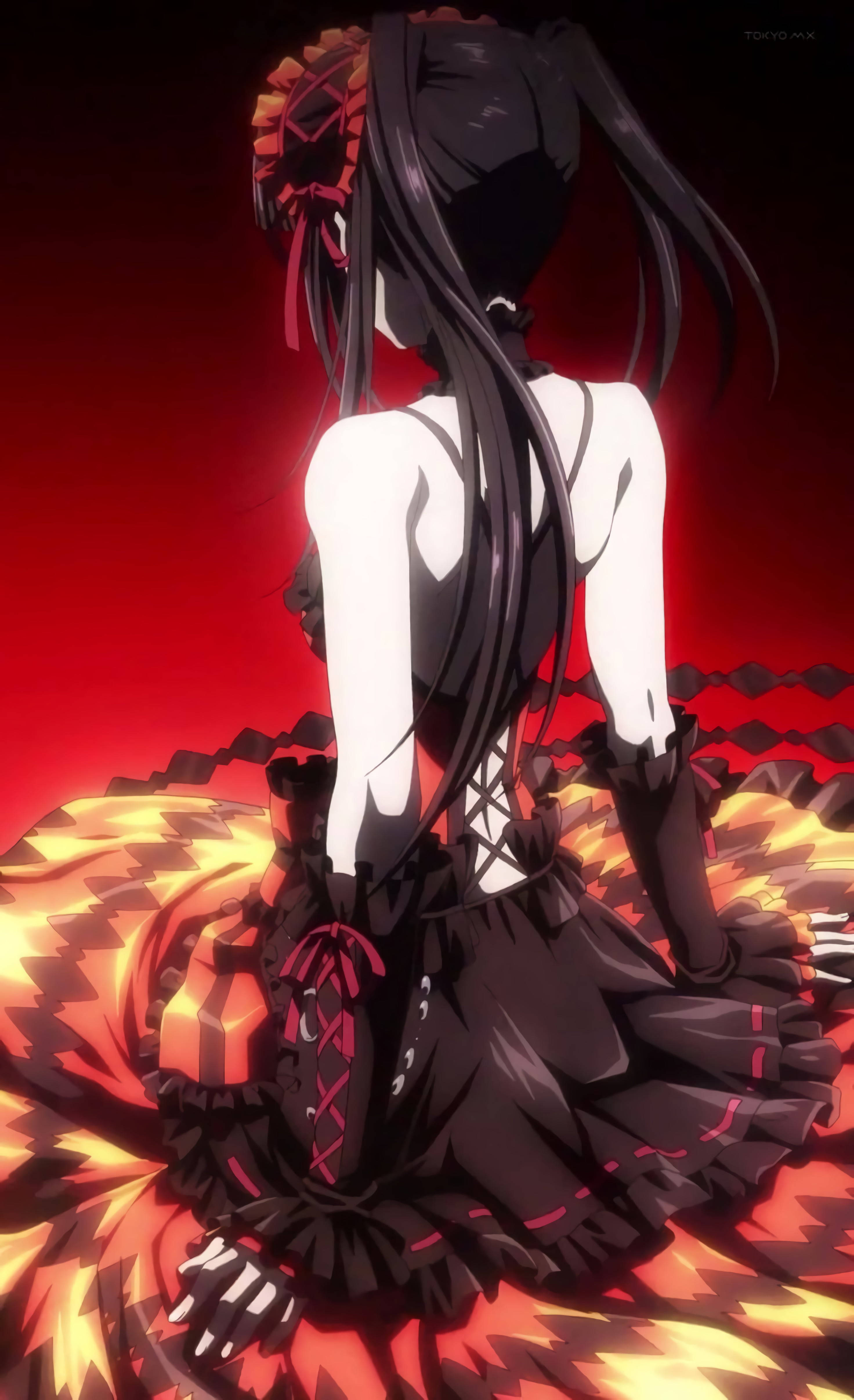 Anime Waifu Kurumi Tokisaki Rooi Estetiese Rok Muurpapier