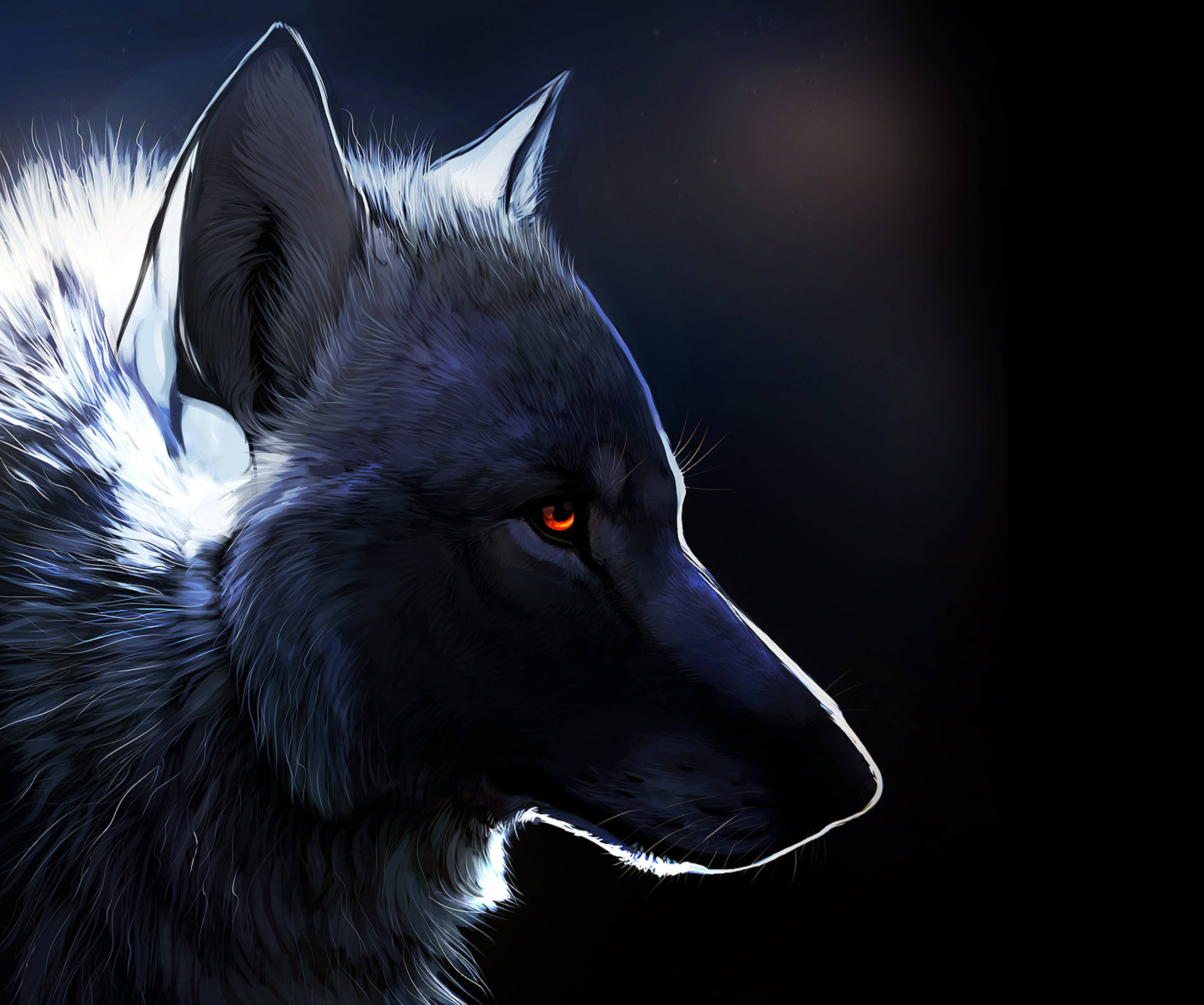 Anime Wolf met Wit Pels en Rooi Oë Muurpapier