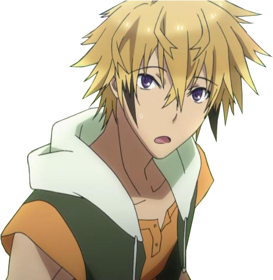 Animekarakter met Blonde Hare en Groen Baadjie Muurpapier
