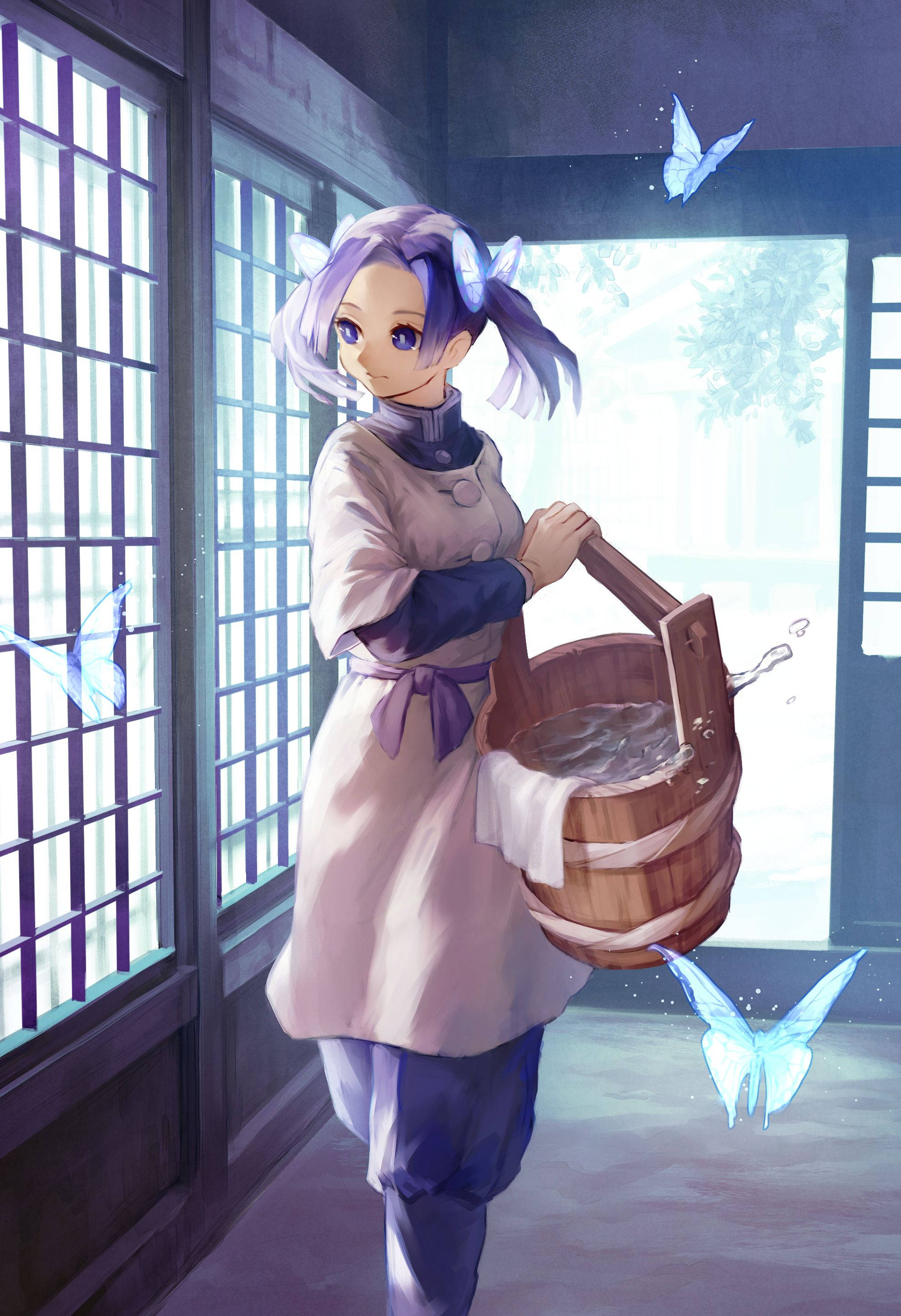 Aoi Kanzaki Met Skoenlappers Kunswerk Muurpapier
