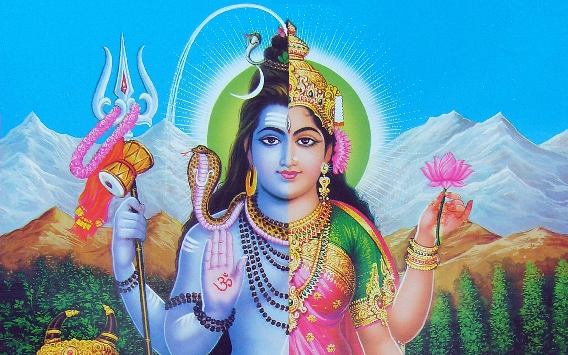 Ardhanarishvara Shiva Parvati Kuns Muurpapier