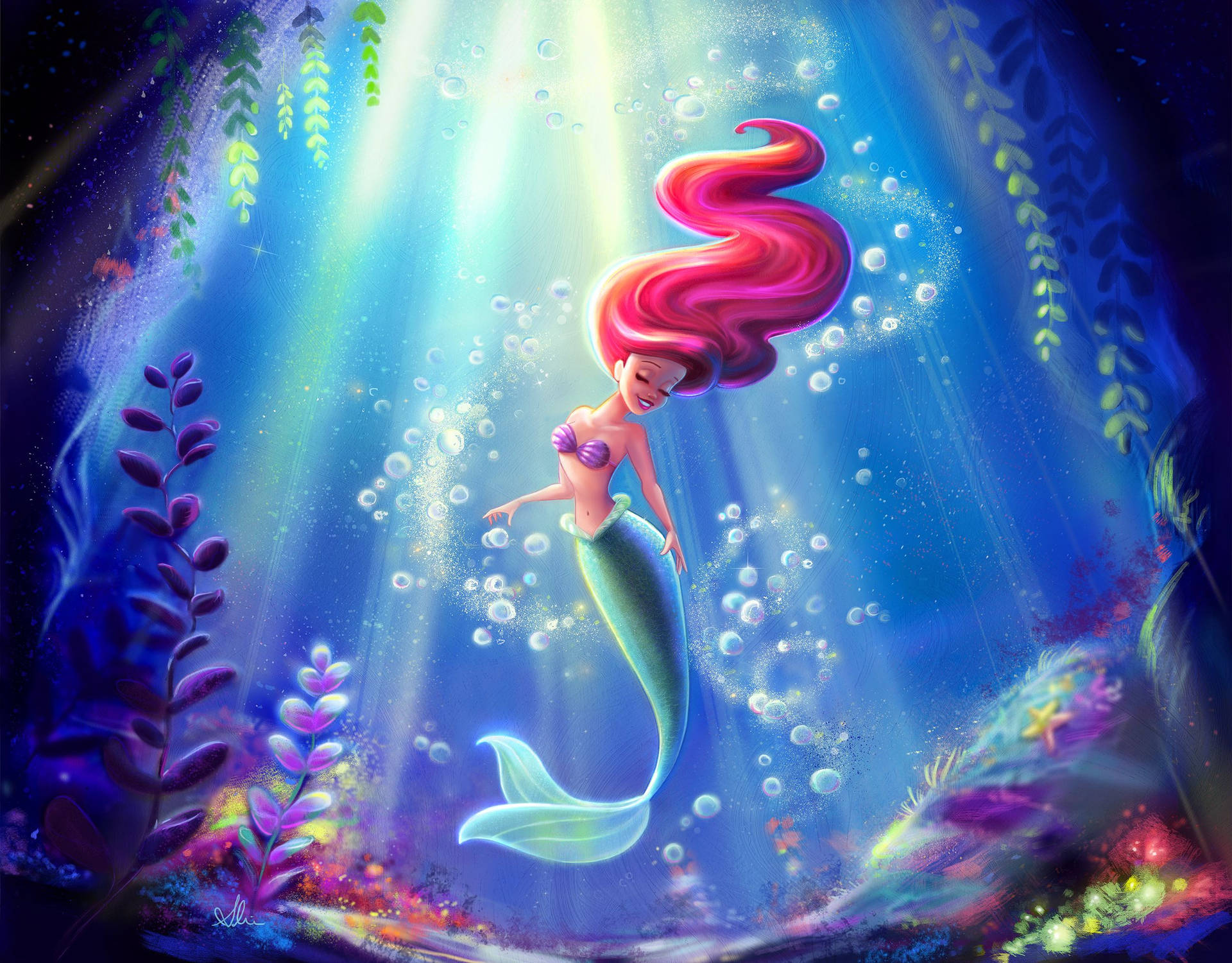 Die Klein Meermin Ariel wat onderwater dans muurpapier.