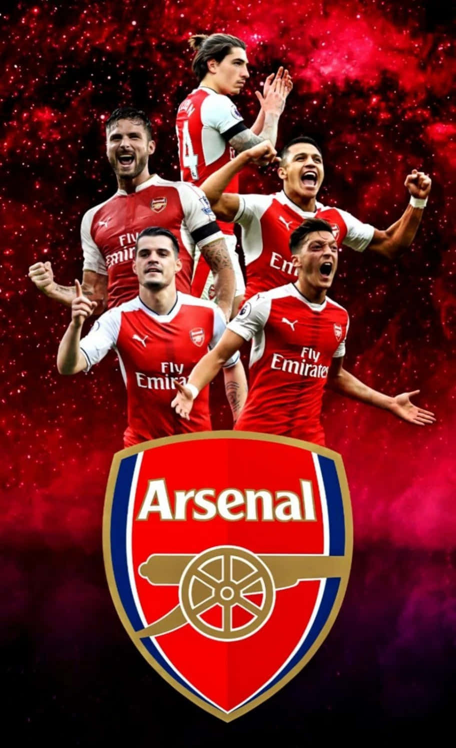 Arsenal-span wat by die stadion poseer Muurpapier