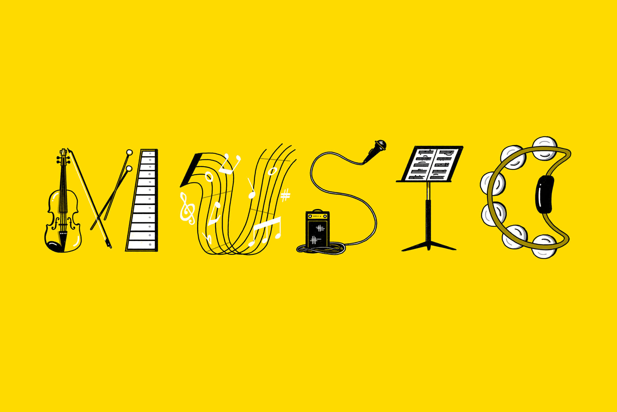 Artistieke Geel Musiek Prent Muurpapier
