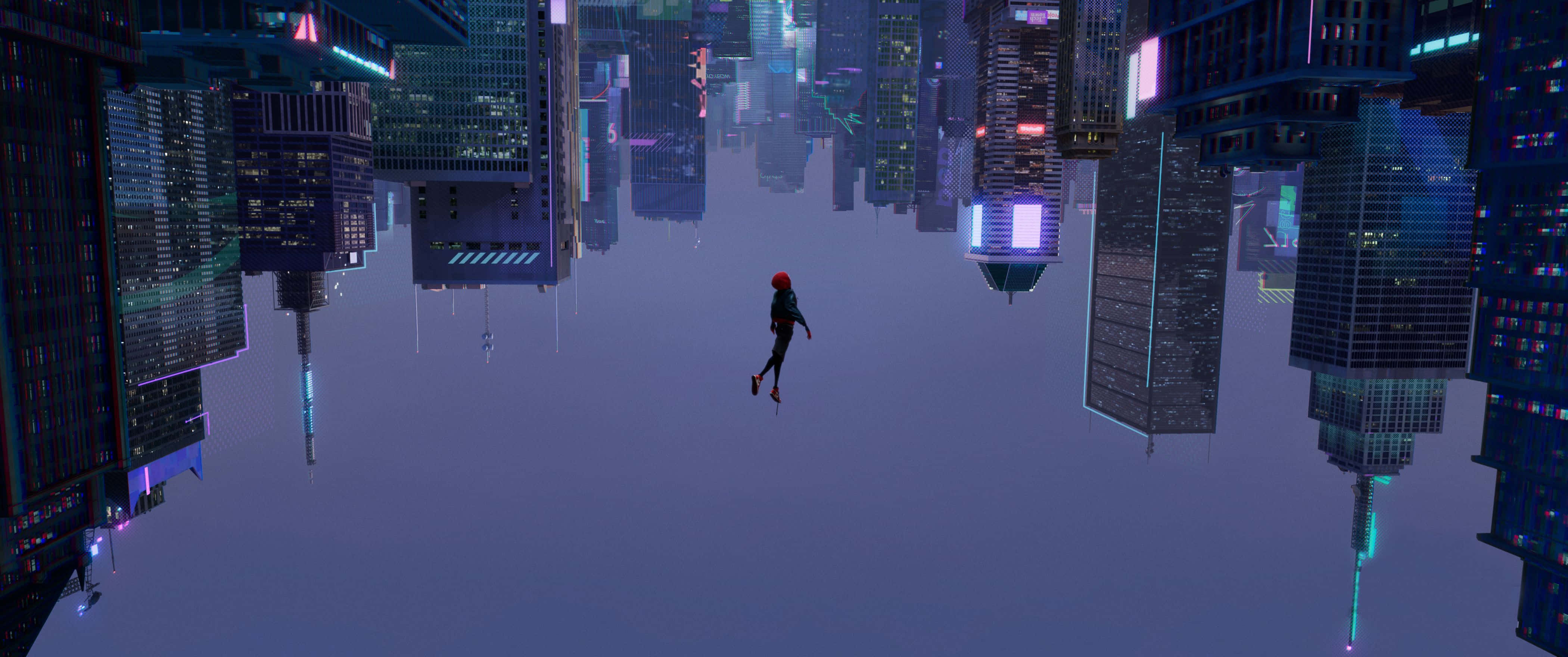 Asemrowende 4K-agtergrond van Spider-Man uit Into the Spider-Verse. Muurpapier