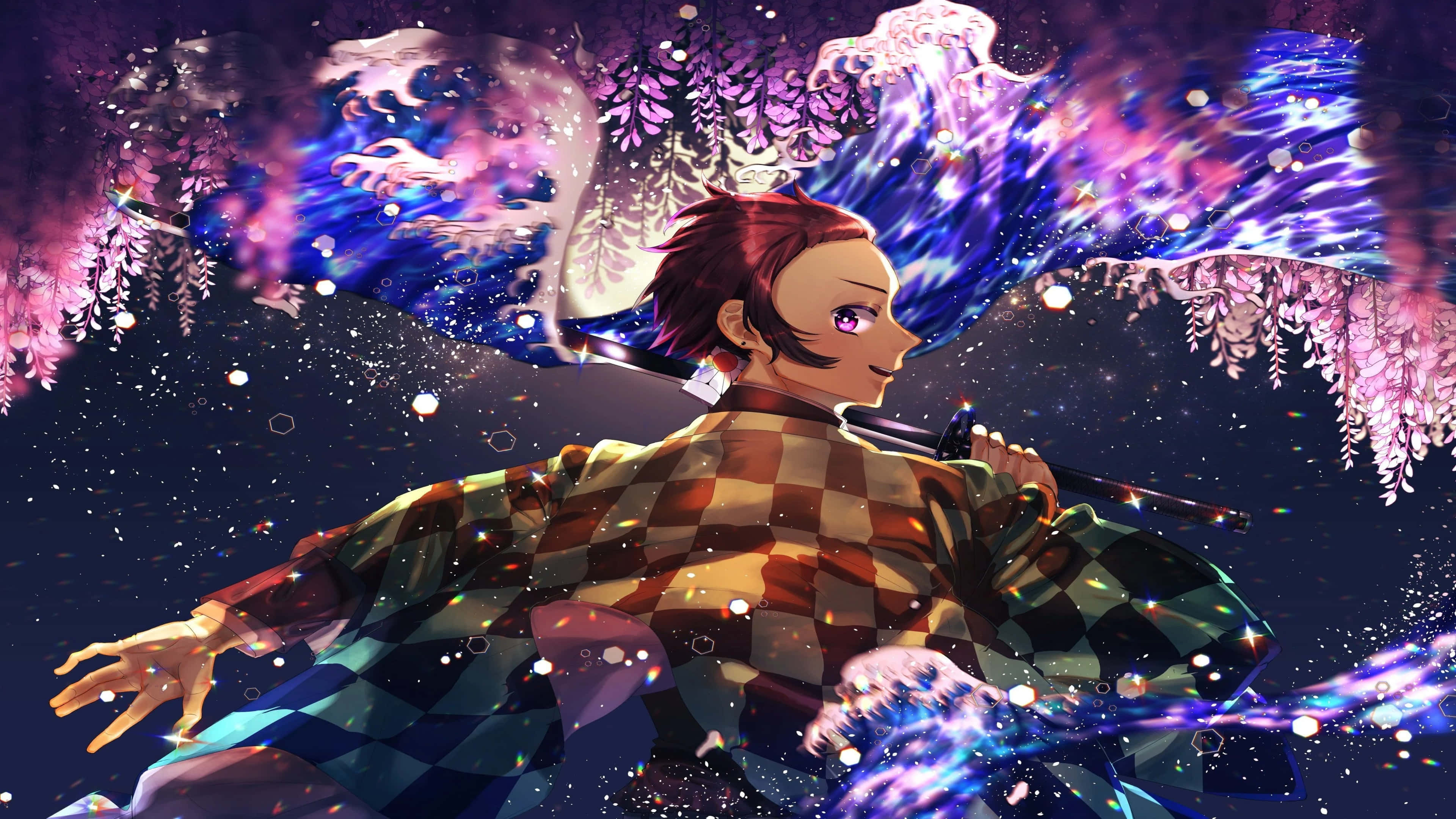 Asemrowende 4K- beeld wat die intense oomblik uit die Demon Slayer- anime-reeks uitbeeld. Muurpapier