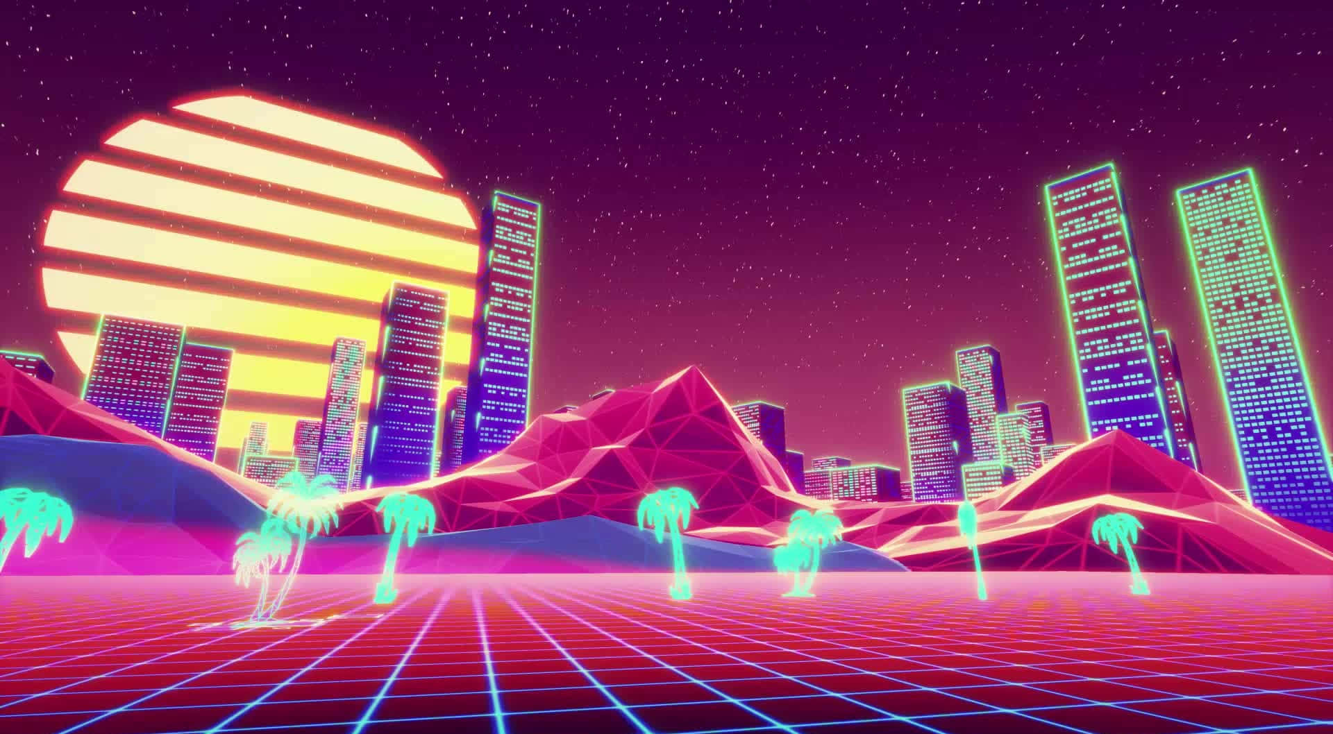 Asemrowende naguitsig van Neon City. Muurpapier