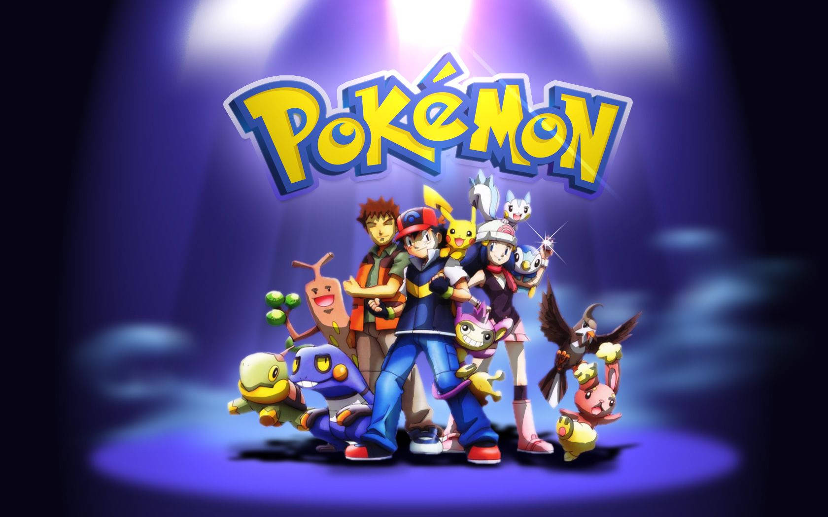 Ash, Misty, Brock, Pikachu en ander Pokémon-karakters.