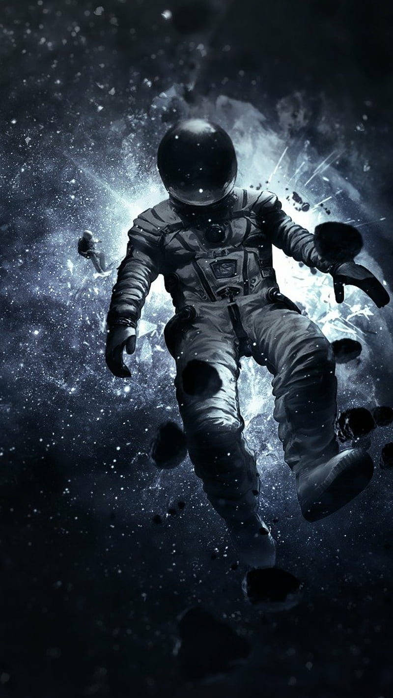 Astronaut Donker Manne Foon Muurpapier
