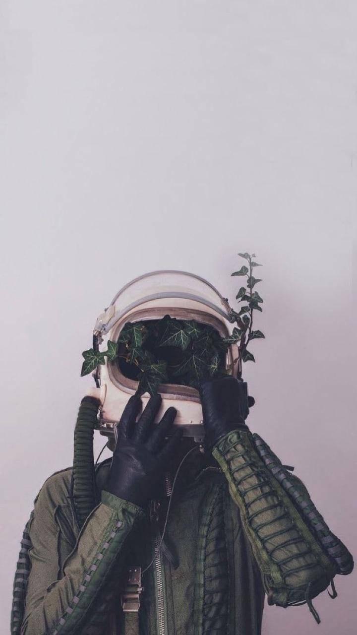 Astronaut Estetiek Geplante Helm Muurpapier