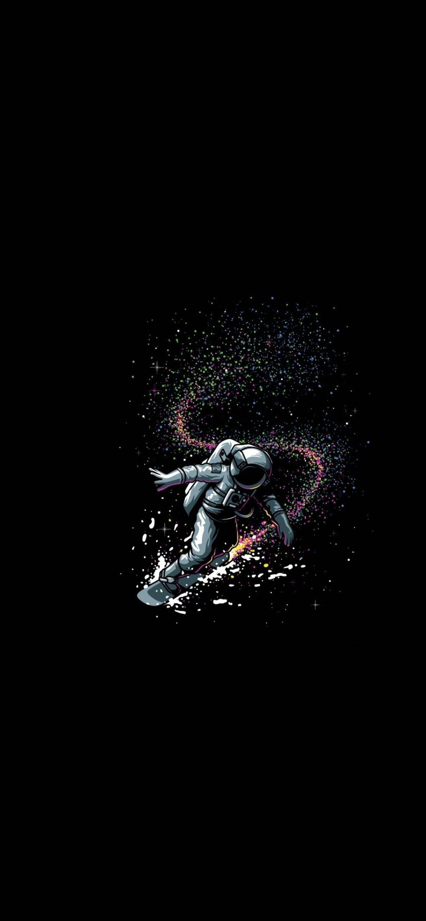 Astronaut in die Ruimte Minimalistiese Swart Foon Muurpapier