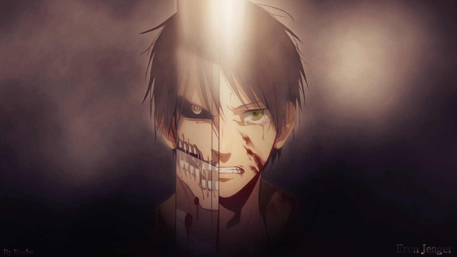 Attack On Titan Titaan Eren met 'n Bloedende Gesig Muurpapier