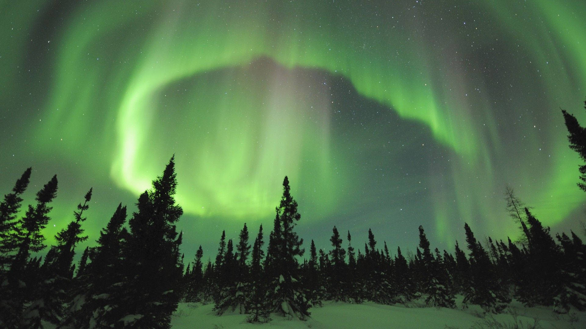 Aurora Borealis Groen Lug Muurpapier
