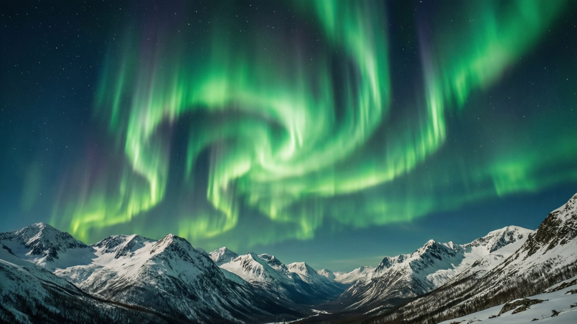Aurora oor Sneeubergpieke Muurpapier