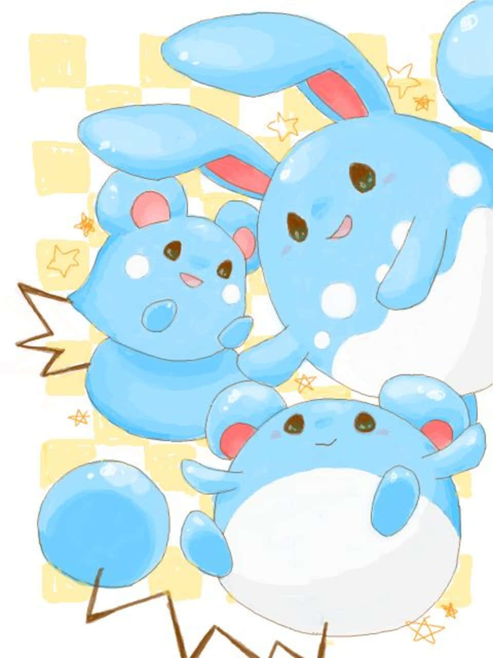 Azumarill Geel Geblokkie Muurpapier