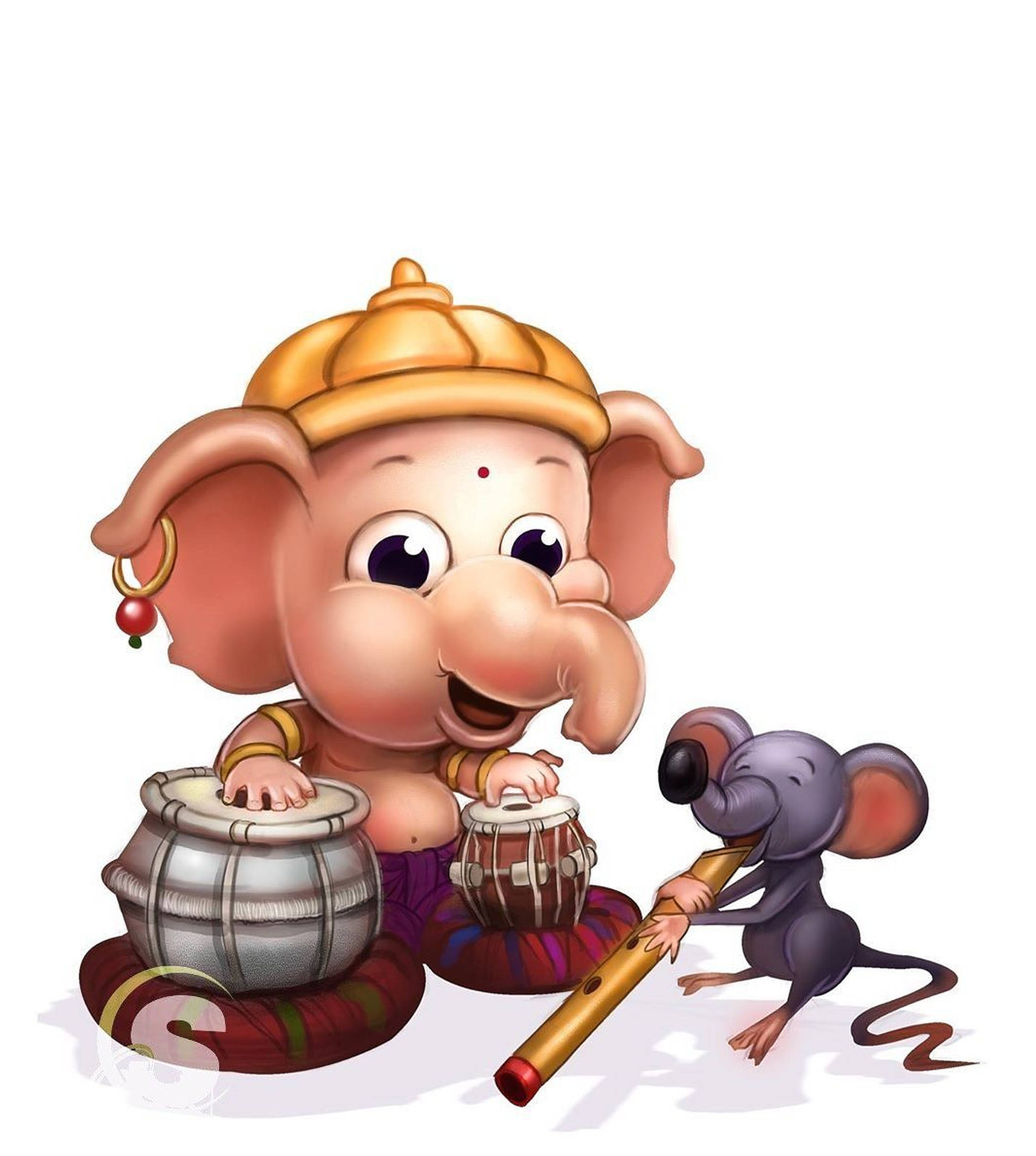 Baba Ganesh Rot Drom Kuns Muurpapier