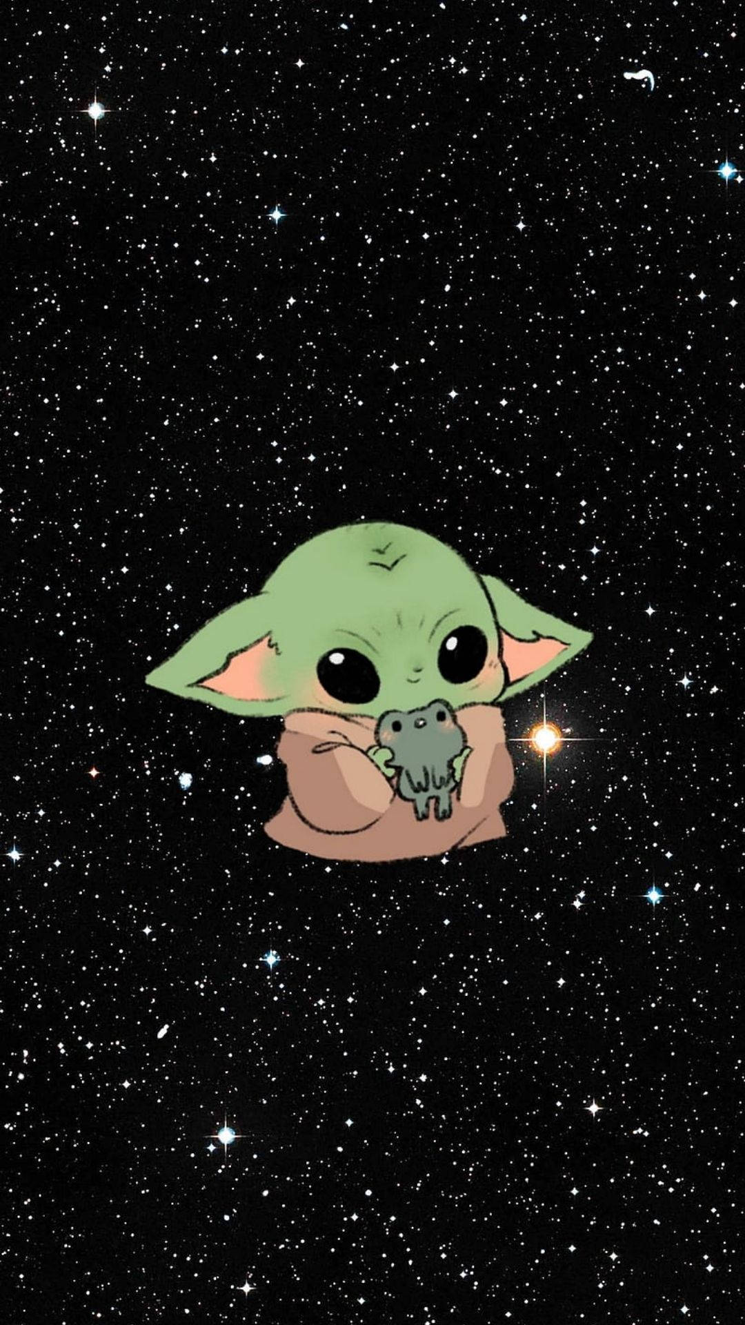 Baby Yoda in Oulike Galaksie Muurpapier