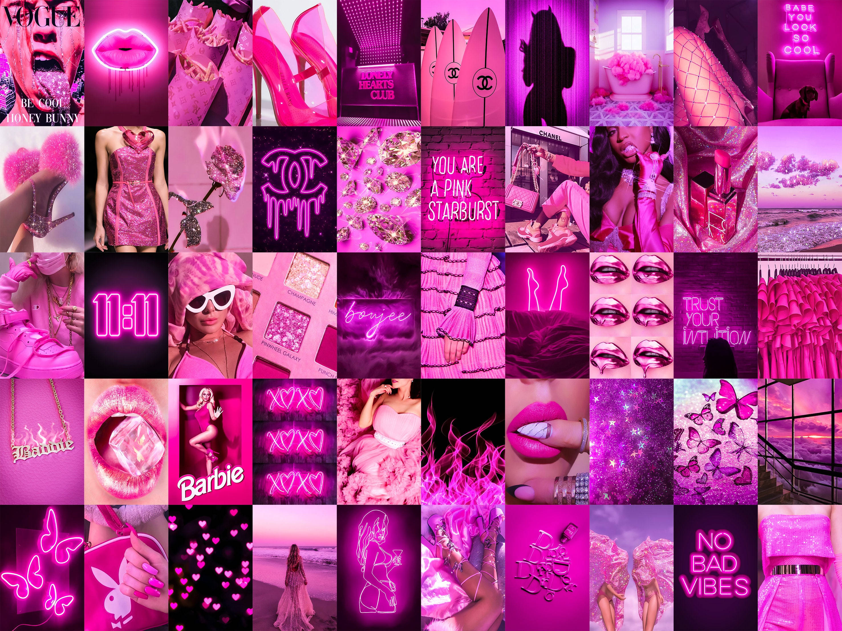 Baddie Neon Pienk Collage Muurpapier
