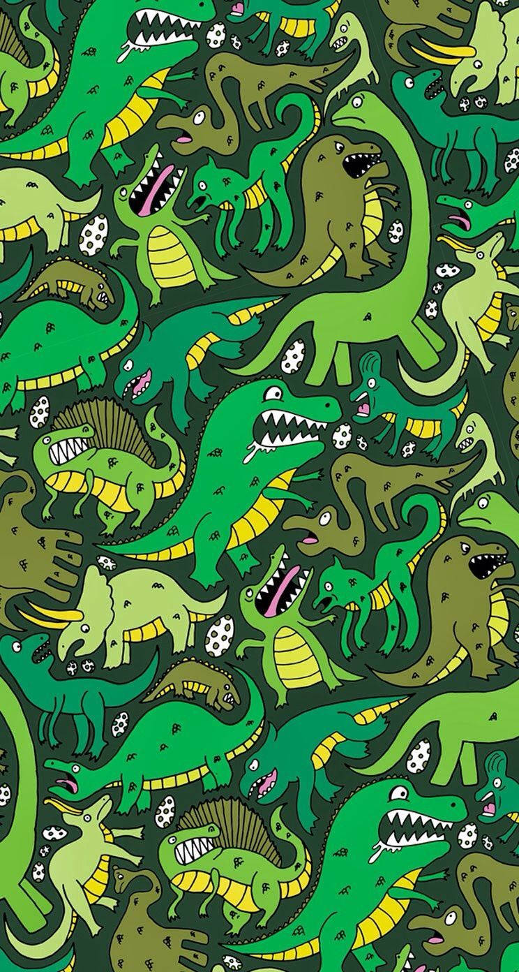 Baie Groen Dino Kawaii iPhone Muurpapier