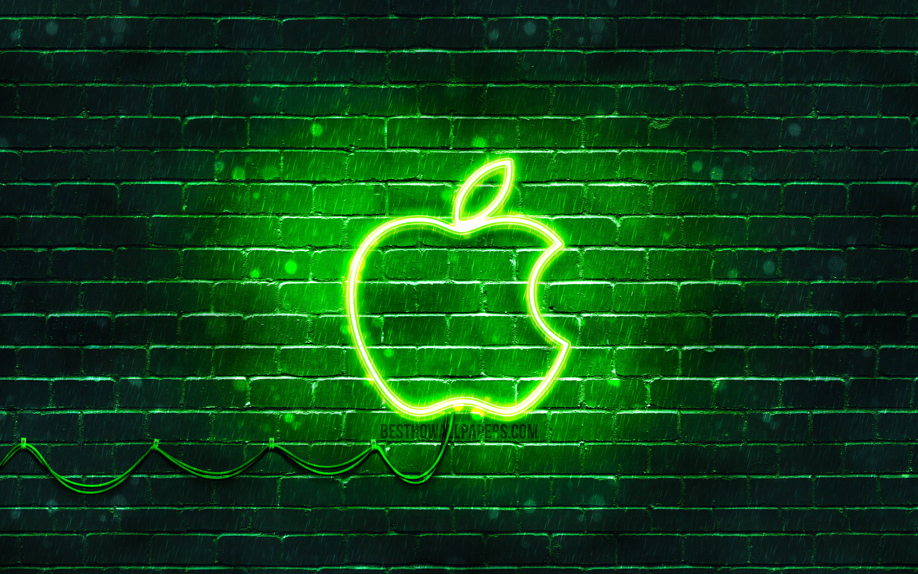 Baksteenmuur Apple-logo Neon Groen Estetika Muurpapier