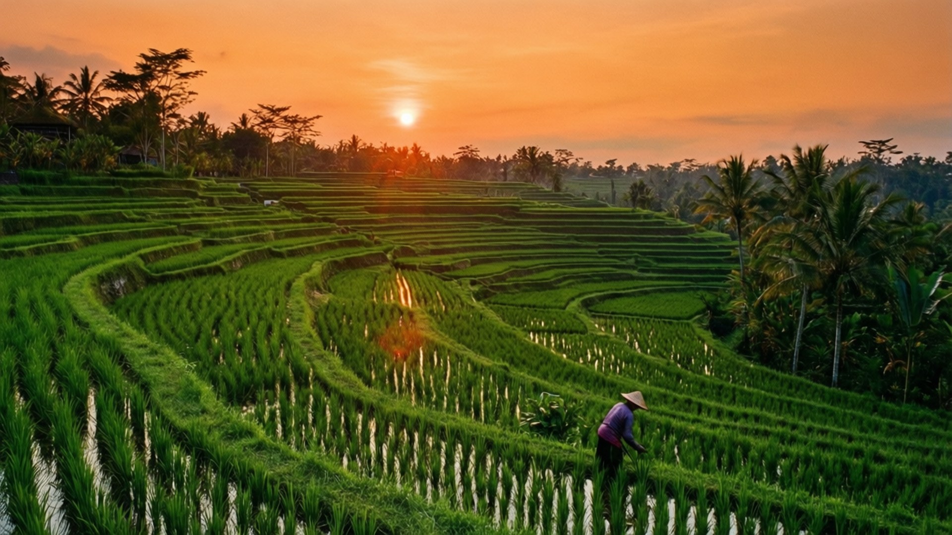 Bali Rysterras Sonsondergang Muurpapier